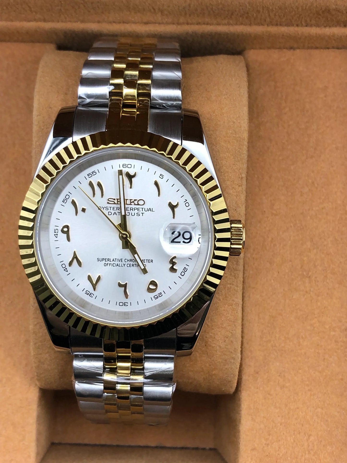Seiko Mod Datejust Arabic White Two Tone