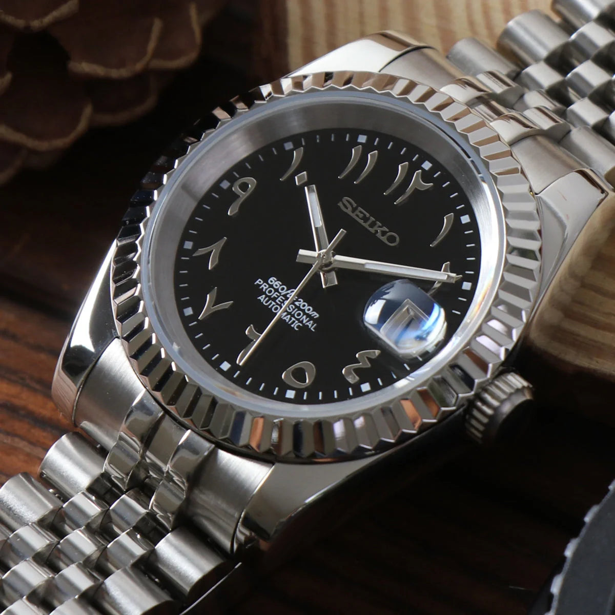 Seiko Mod Datejust Arabic Black