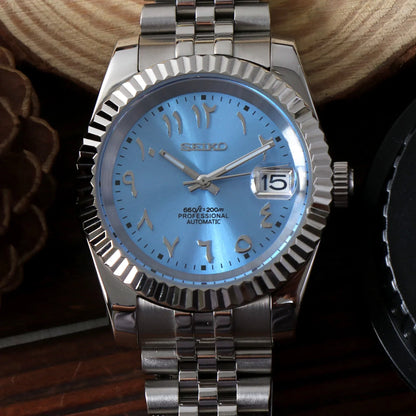 Seiko Mod Datejust Arabic Light Blue