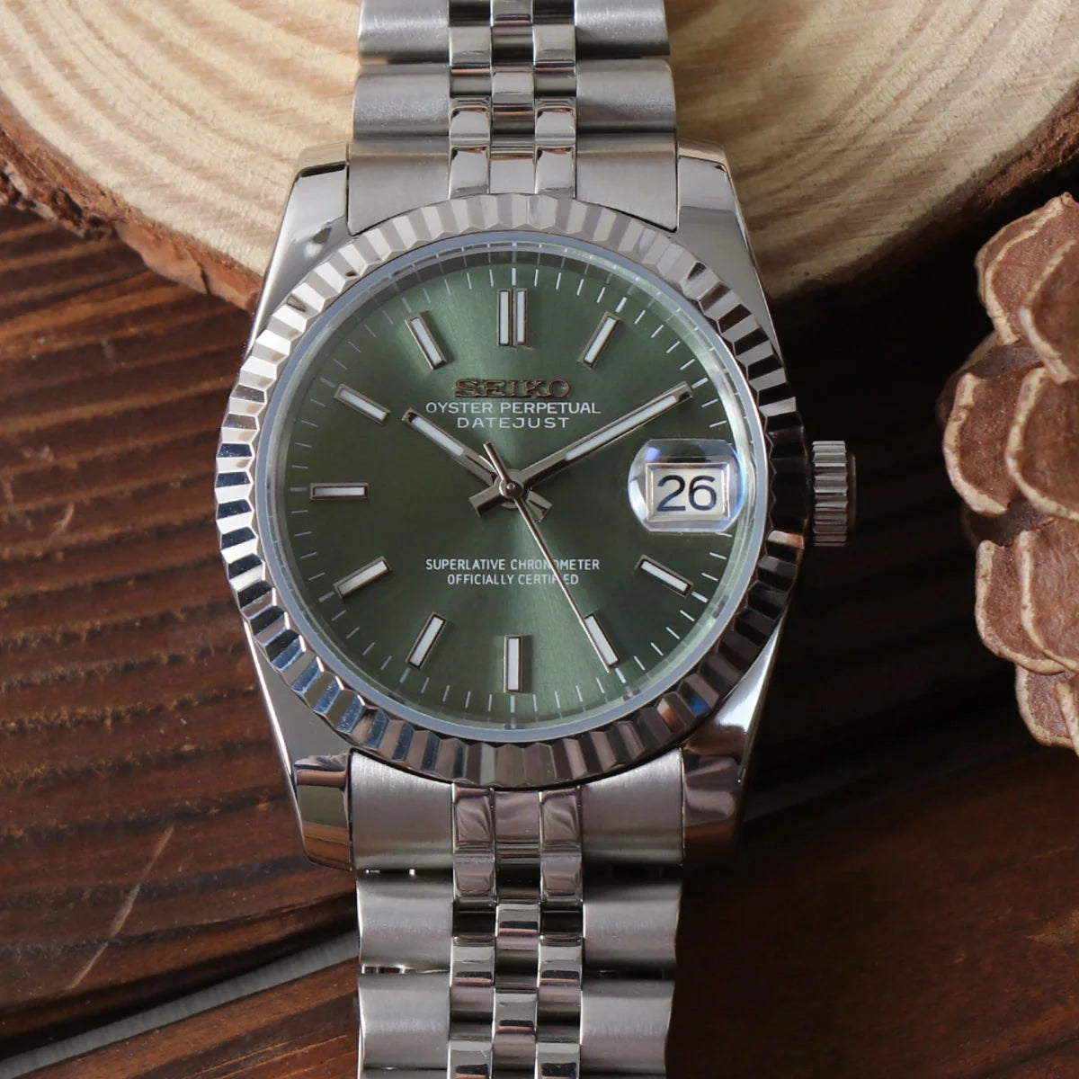 Seiko Mod Datejust Rhodium