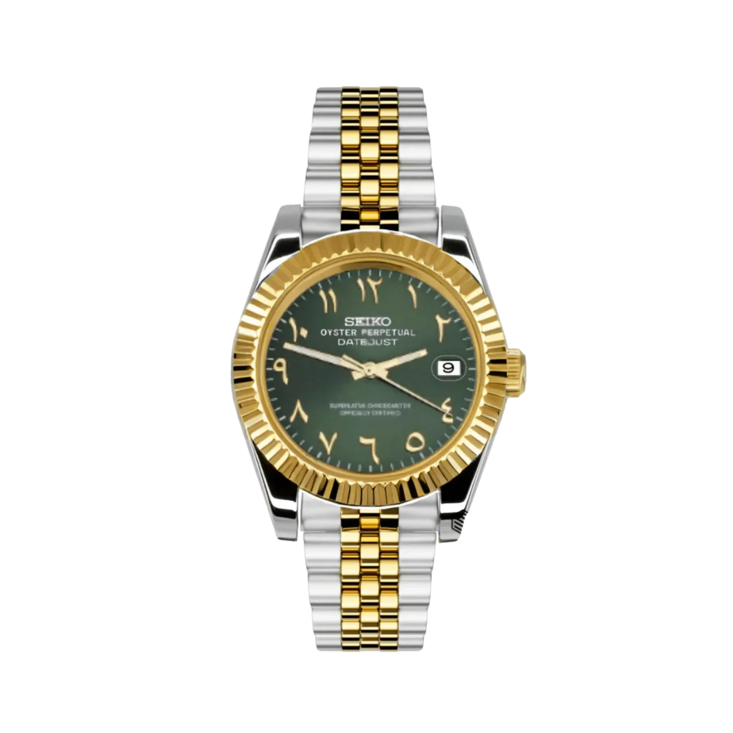 Seiko Mod Datejust Arabic Green Two Tone