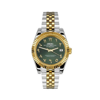 Seiko Mod Datejust Arabic Green Two Tone