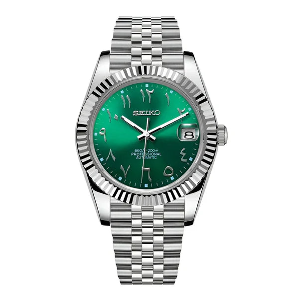 Seiko Mod Datejust Arabic Crystal Green