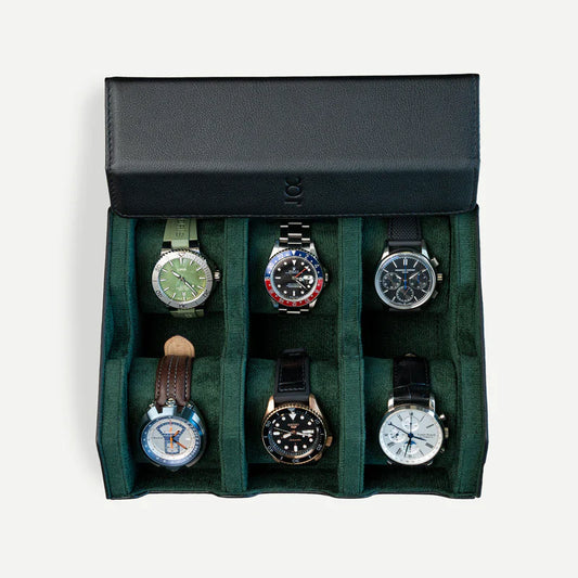 Scatola Porta Orologi Esagonale – 6 Slot (Nero/Verde)