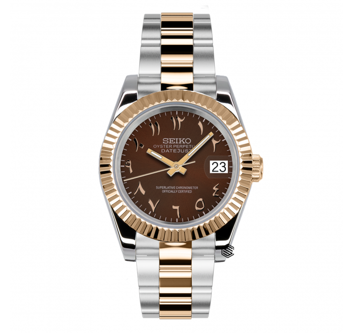 Seiko Mod Datejust Arabic Brown Two Tone