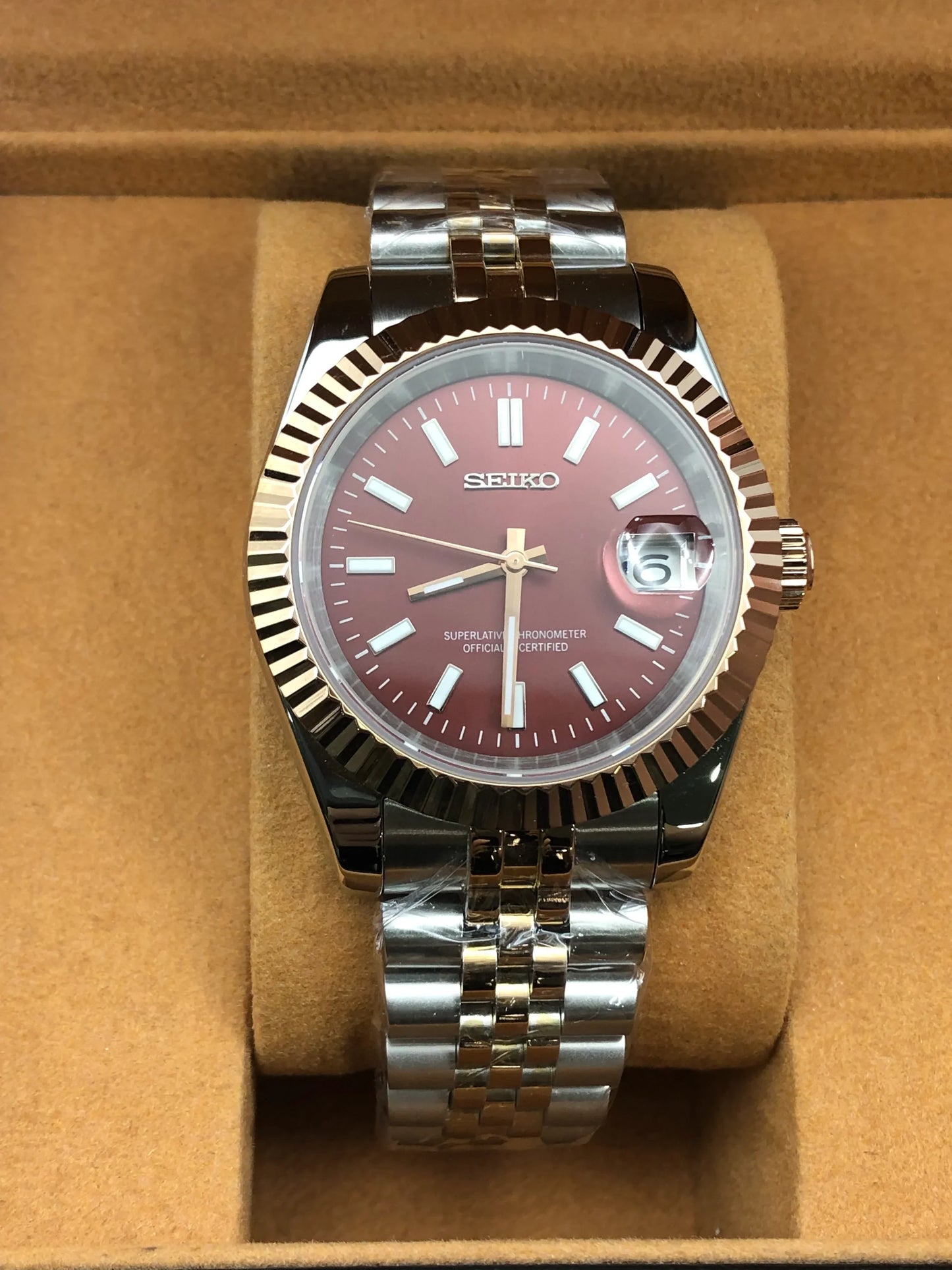 Seiko Mod Datejust Roman Red Two Tone