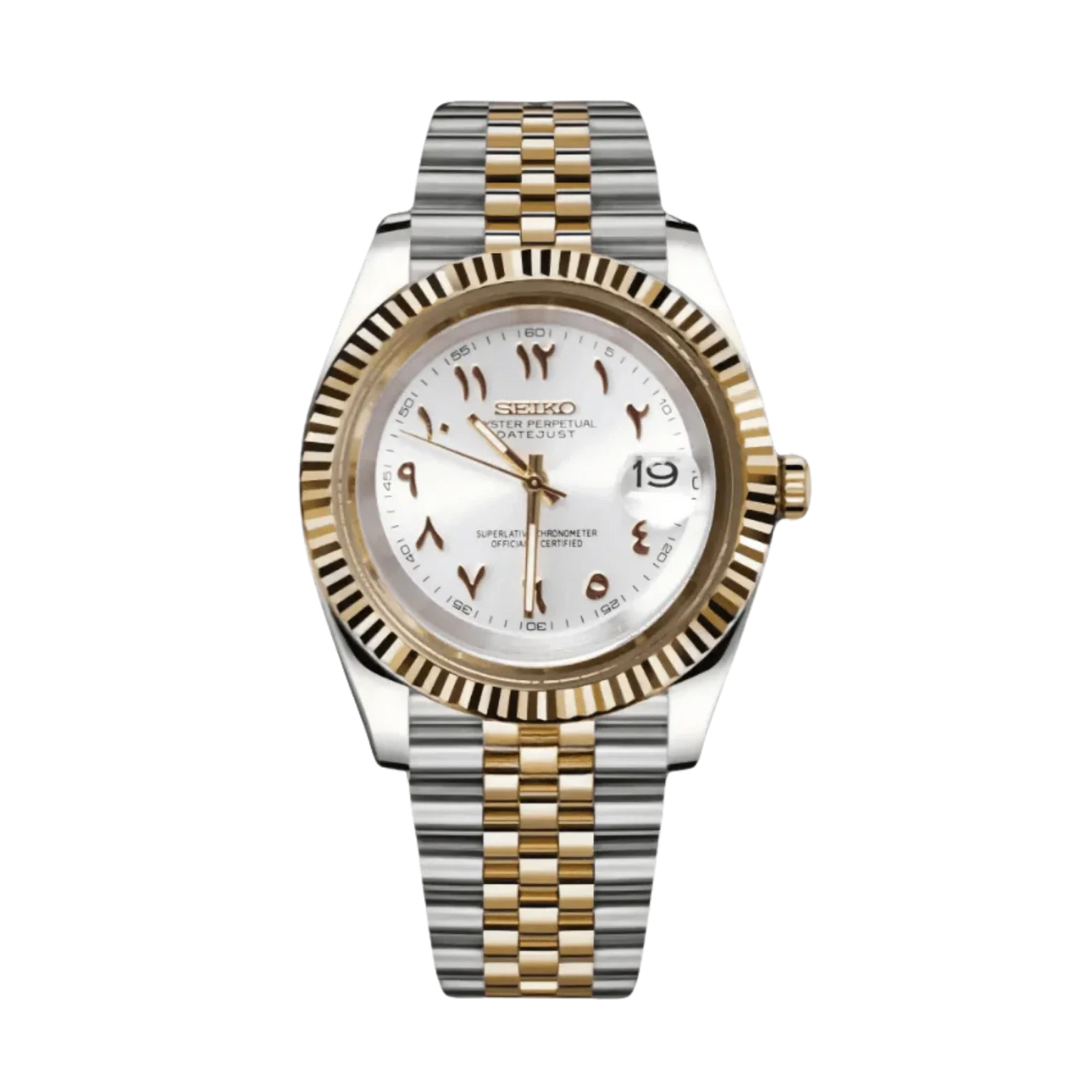 Seiko Mod Datejust Arabic White Two Tone