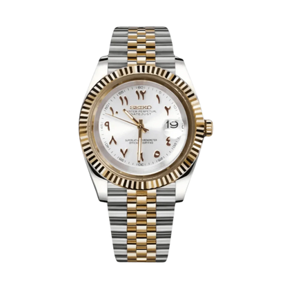 Seiko Mod Datejust Arabic White Two Tone