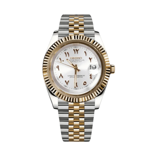 Seiko Mod Datejust Arabic White Two Tone